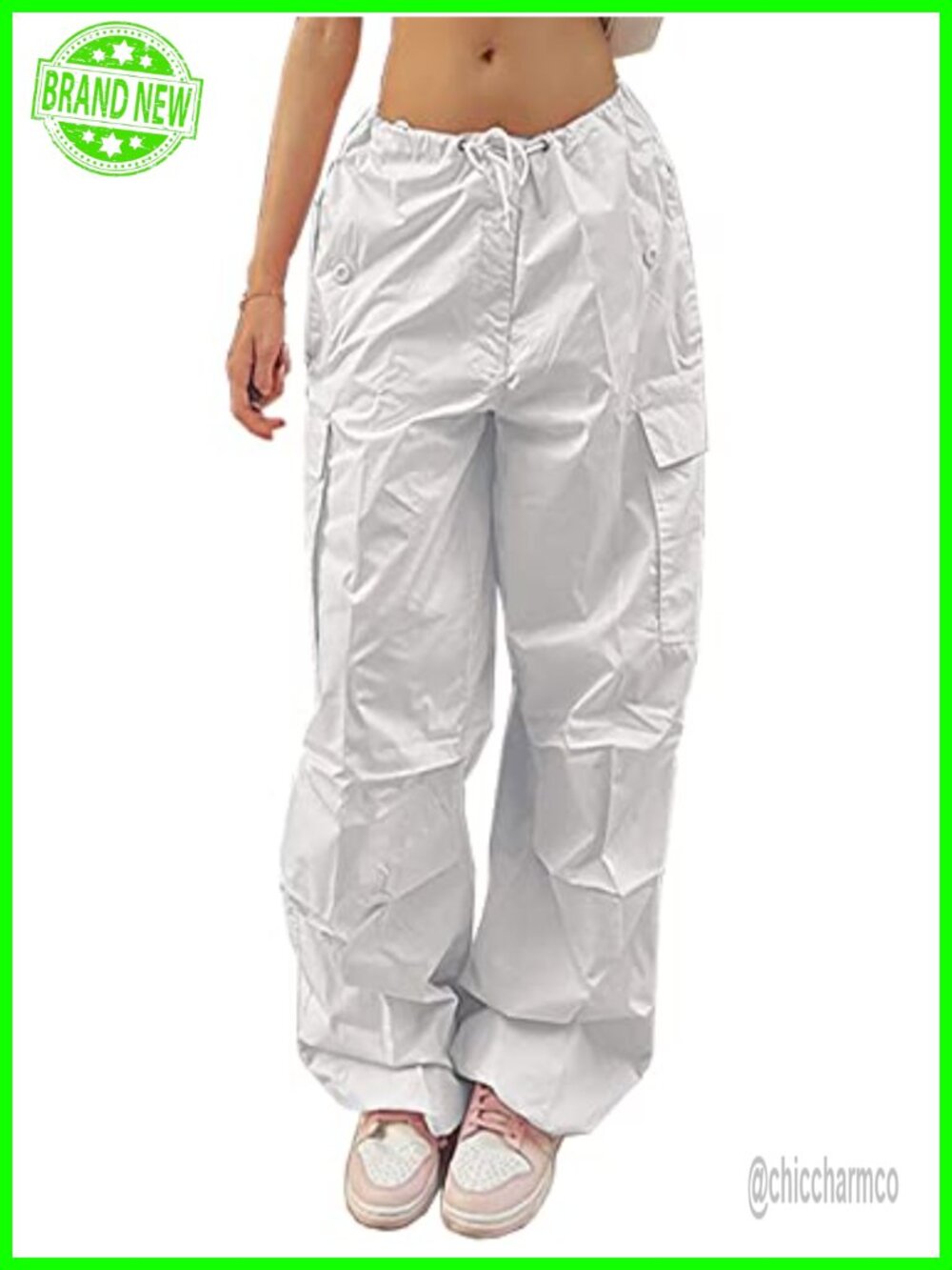 Drawstring Parachute Cargo Pants Low Rise Baggy Trouser Jogger Sweatpants